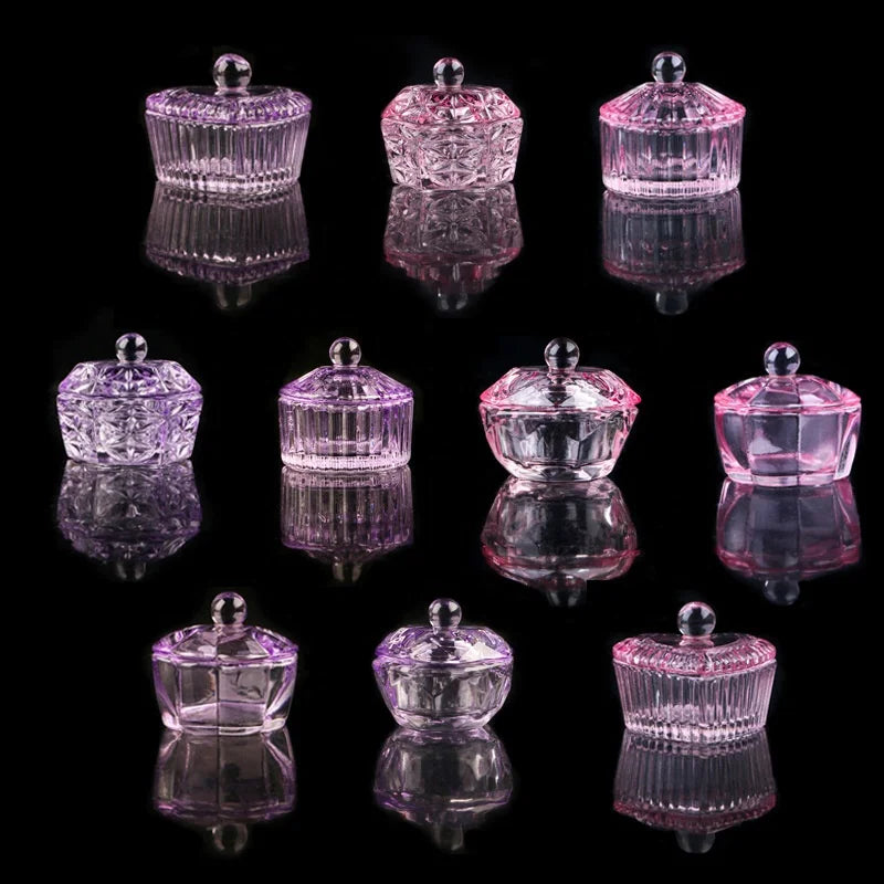 Gemstone Shape Nail Liquid Cup Heart Shape Crystal Nail Dappen Dish Pink Dappen Dish Nails Glass Dappen Dish with Lid