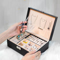 Wholesale Single Double Layer Large Capacity Pu Flannel Leather Jewelry Storage Box Necklace Watch Storage Box