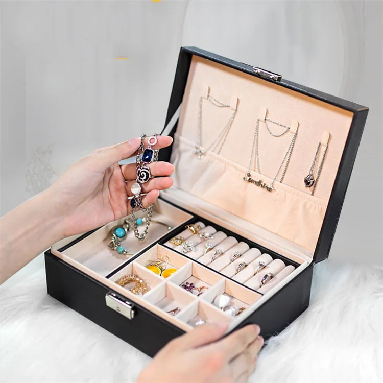 Wholesale Single Double Layer Large Capacity Pu Flannel Leather Jewelry Storage Box Necklace Watch Storage Box