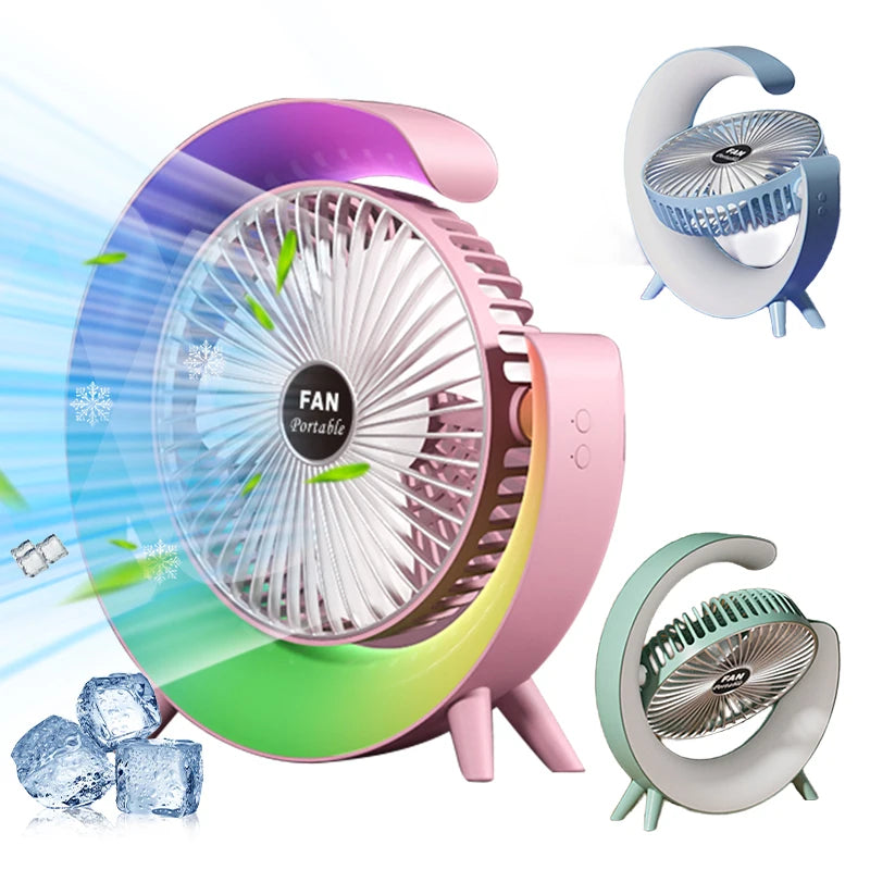 2025 Portable Air Circulation Desk Oscillating Fan Electric Small Table Fan with Colorful Night Light for Room Home