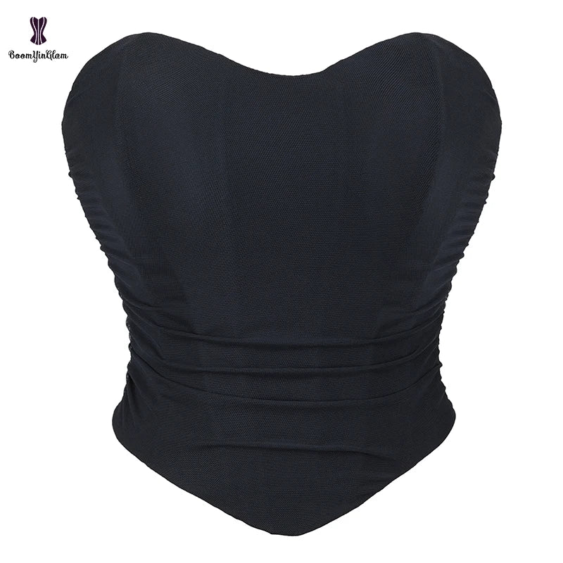 Women's Plus Size Breathable Anti-Bacterial S-XXXL Lacing Ribbon Bandage Folded Chest Binder Bustier Backless Corset Crop Tops