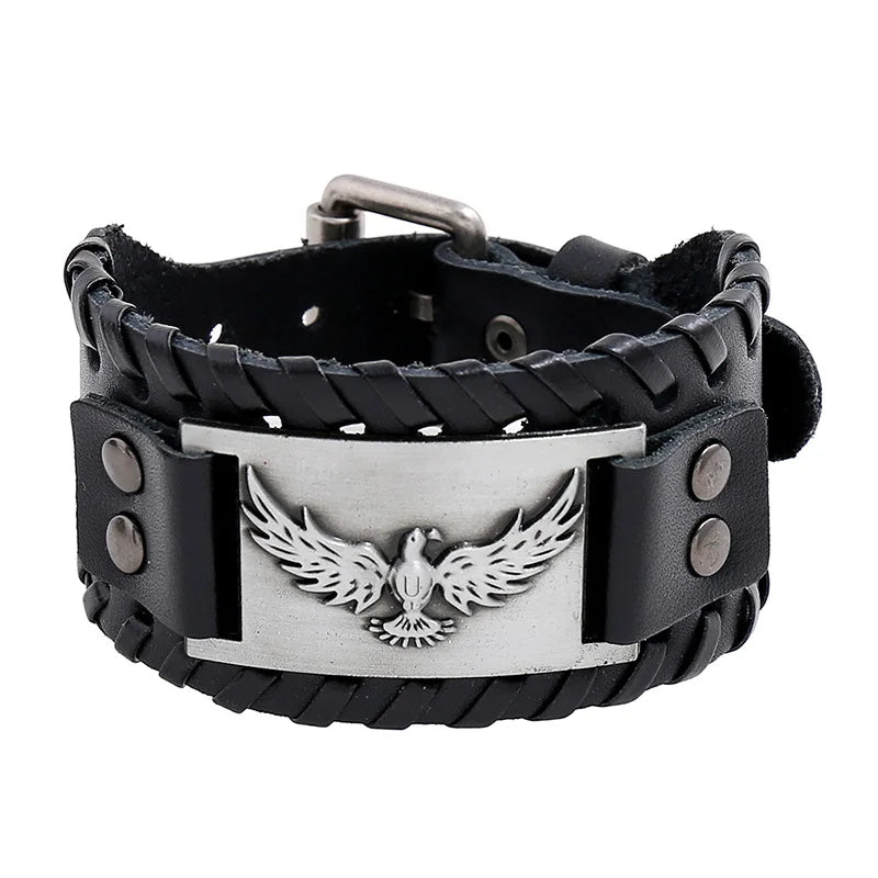 Simple Design Nordic Jewelry Gothic Wristband Viking Punk Leather Cuff Eagle Bracelet