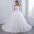 AL1281 Custom Made White Wedding Dress New Style Long Sleeve Bride's Lace Train with Crystal & Ruffles Decoration Long Tail