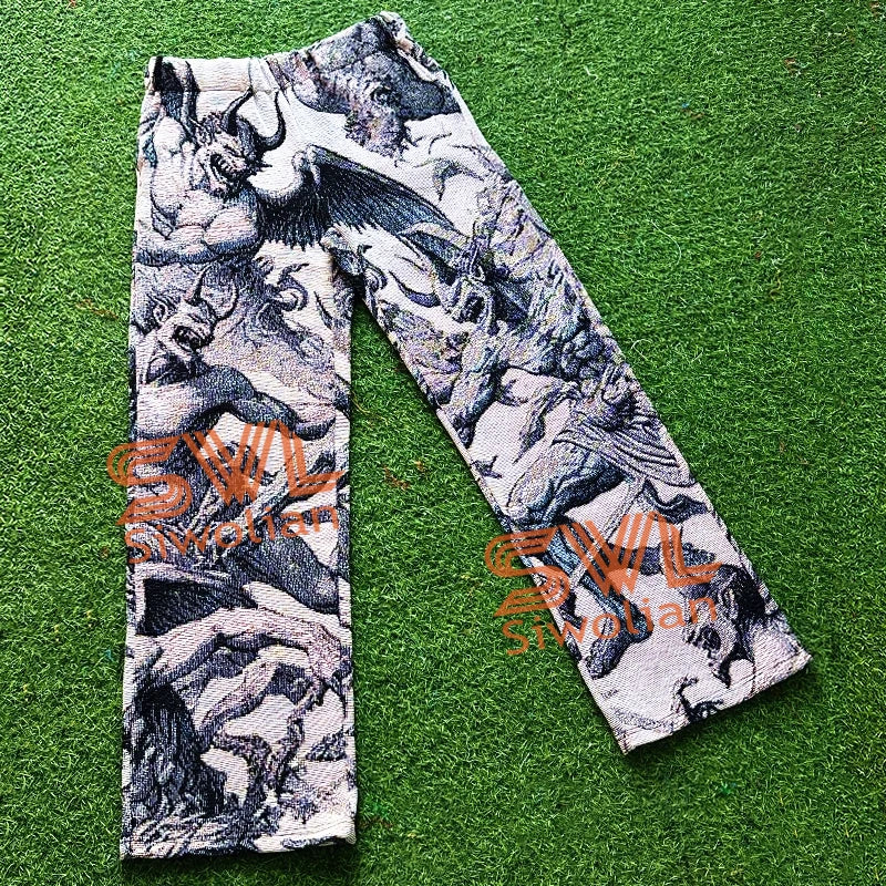 Female Tapestry Pants Wholesale Blanket Pants Custom Plus Size Woman Trousers Jacquard Tapestry Pants With Tassel