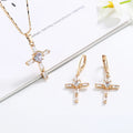 Religious Christian Accessories Zirconia Cross Pendant Necklace and Earrings 18k Gold Plated Brass Jewelry Conjunto Accessories