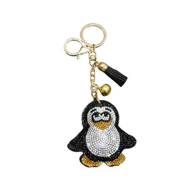 Crystal Rhinestone Korean Velvet Penguin Keychain Gift Creative Tassel Jewelry Handbag Animal Keychain Charm Decoration