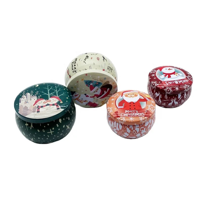 Hot Sale Candle Jars With Lid Bulk Round Christmas Candle Container Tins Big Belly Customized Printed Empty Storage Box