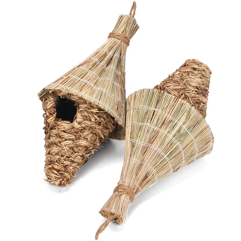 Creative Handmade Ice Cream Cone-shaped Grass Woven Bird Nest - Nursery Gardening Decoration Small Pet Outdoor Birdhouse