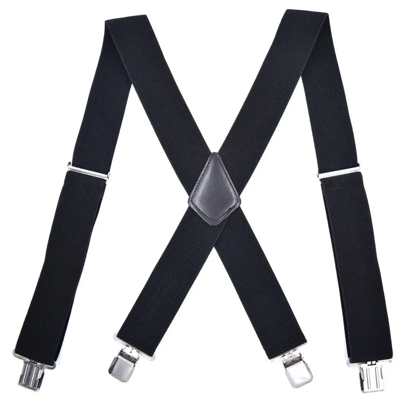 Wholesale 5cm Width Solid Color Adjustable 4 Clip X-Back Heavy Duty Clip Mens Suspenders Elastic Pants Braces