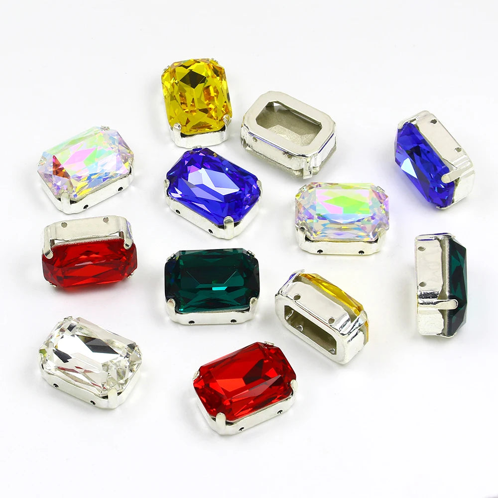 Dongzhou Octagon Glass Rhinestones Crystal With Metal Settings Wholesale Loose Crystal Beads for Jewelry Making Diy Accessories