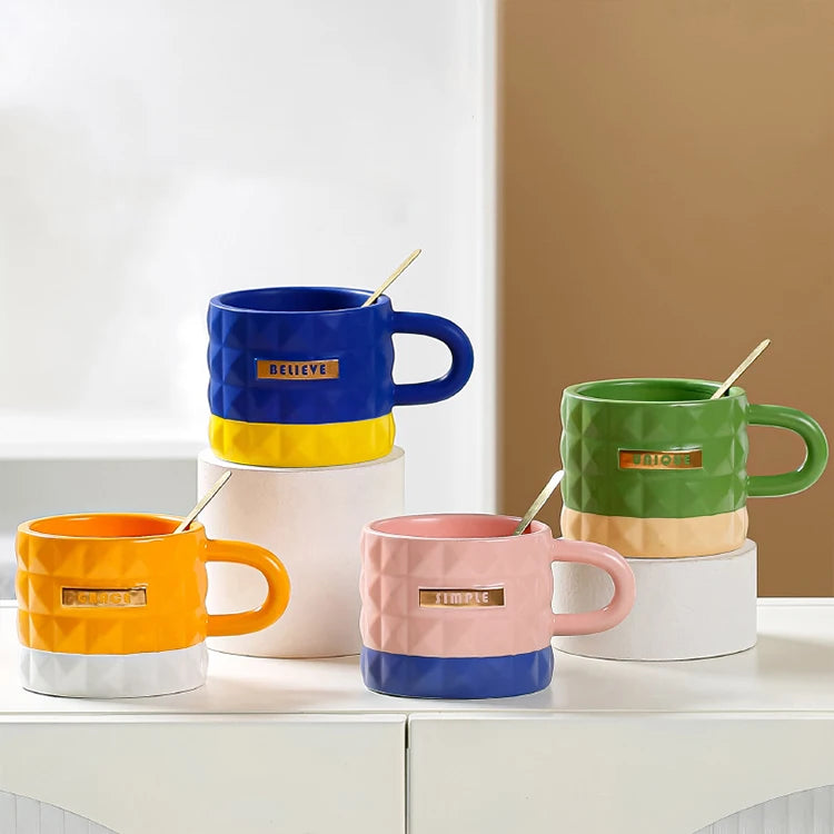 Creative Nordic Simple Color Embossed Ceramic Mug Coffee Cup Holiday Mugs with Custom logo