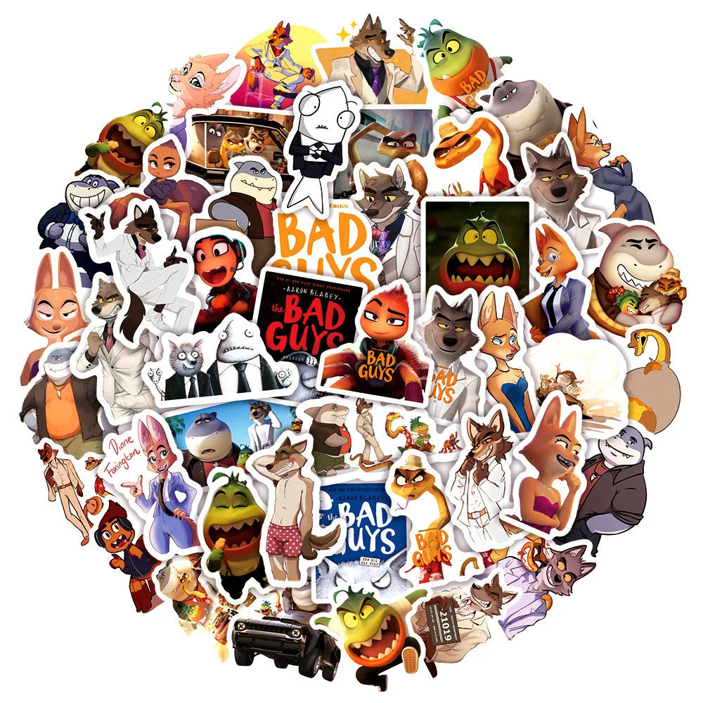 2022 Newest USA Movie the Bad Guys Stickers Funny Graffiti Sticker Paper for Student Book Skateboard Bottle Helluva Boss Sticker