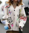 2026 Design Custom Cotton Blend Embroidery Jacquard Sweater Cardigan Unisex Women Hand Knit Letter Sweater
