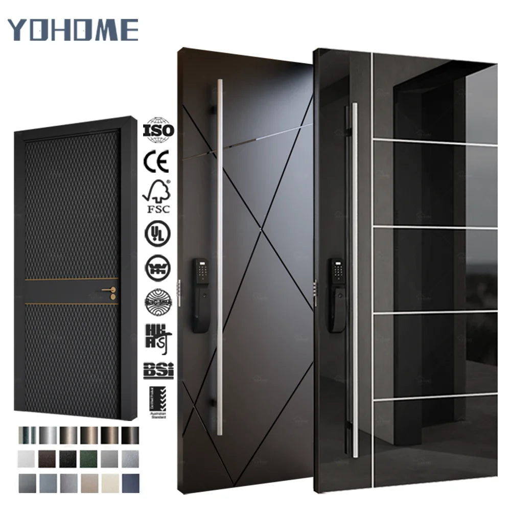 Yohome Professional Door Manufacture Black Modern Cast Aluminum Entry Front Door Oversize House External Entrance Doors