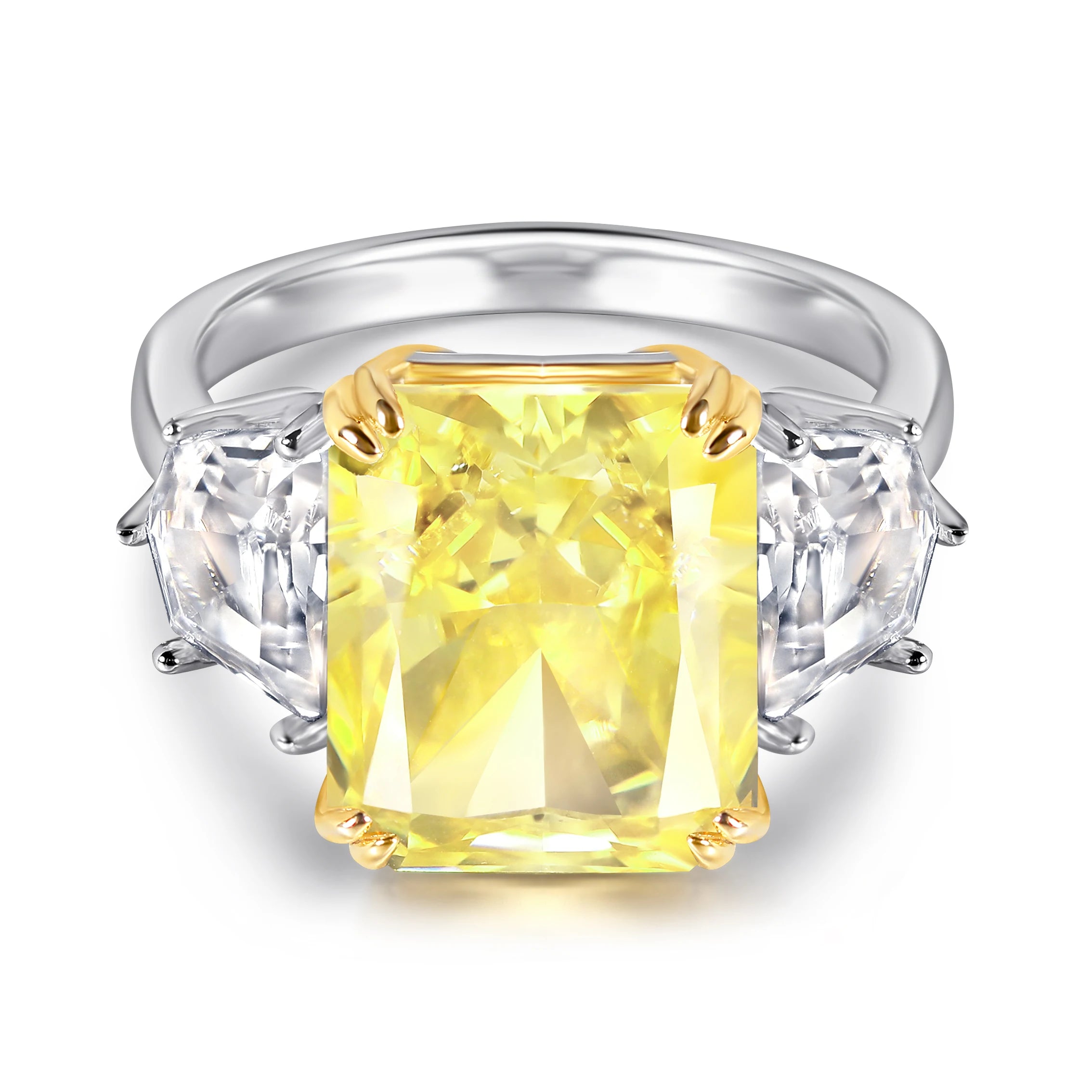 Jewelry Manufacturer Women Radiant Cut Big Lab Grown Yellow Gemstone Wedding Ring Zircon 925 Sterling Silver Ring