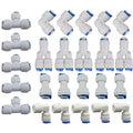 Aquarium RO Hose Connection Quick Coupling 1/4" 3/8" Stem L Straight Tee Pneumatic Water Aquarium Plastic Pipe Fitting