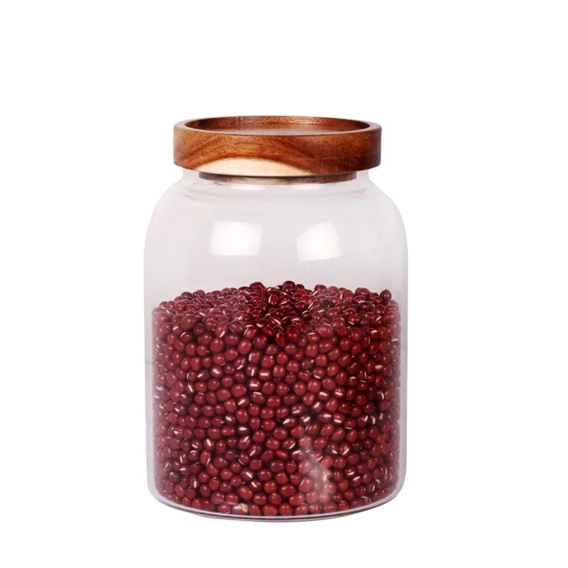 Modern Large Acacia Wood Cover for Kitchen Food Tea Coffee Grains Storage Rectangle Shape Tangerine Peel 1kg Glass Storage Tank