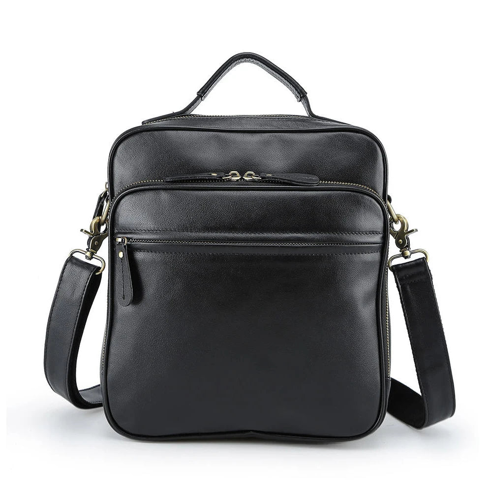 Wholesale Custom Logo Soft Full Grain Black Genuine Cowhide Leather Sling Crossbody Bag Shoulder Bag for Men