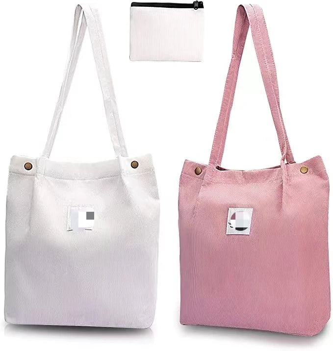 Wholesale Quality Reusable Corduroy Tote Bags Fabric Canvas Cotton Crossbody Shoulder Shopping Tote Bag With Custom Printed Logo