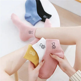 Wholesale Korean Cute Bear Logo Short Socks Women Fashion Casual Cotton Ankle Socks