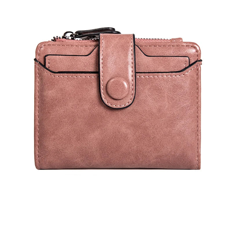 Fashionable RFID PU Leather Wallet for Female Short Length Card Holder with Great Capacity and Zipper Pocket Bifold Purse