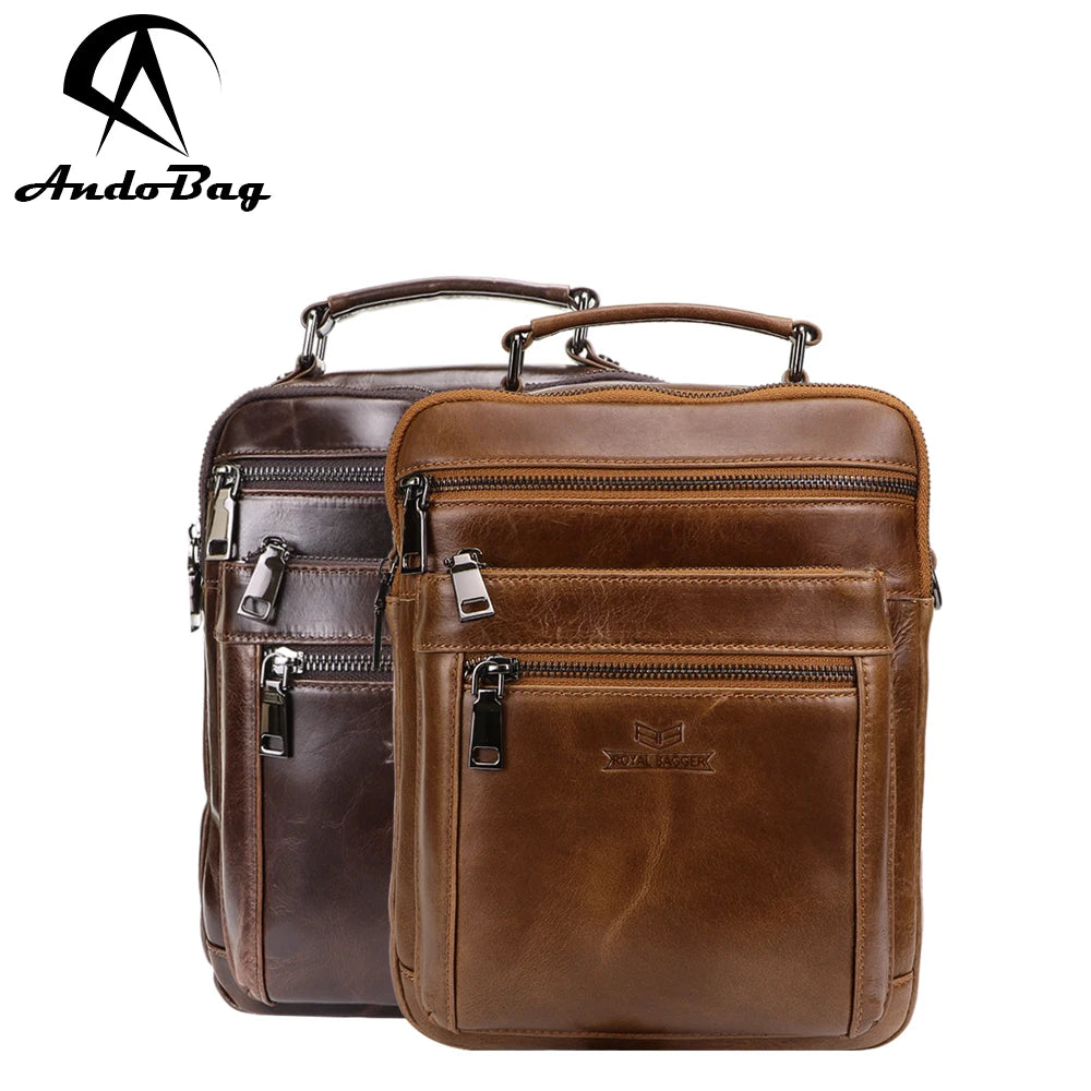 AndoBag Shoulder Crossbody Bags for Men Genuine Cow Leather Casual Retro Large Capacity Sling Bag Male Handbag 1514