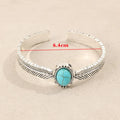 Western Bohemian Vintage Feather Shape Round Turquoise Open Adjustable Bracelet for Women Gift
