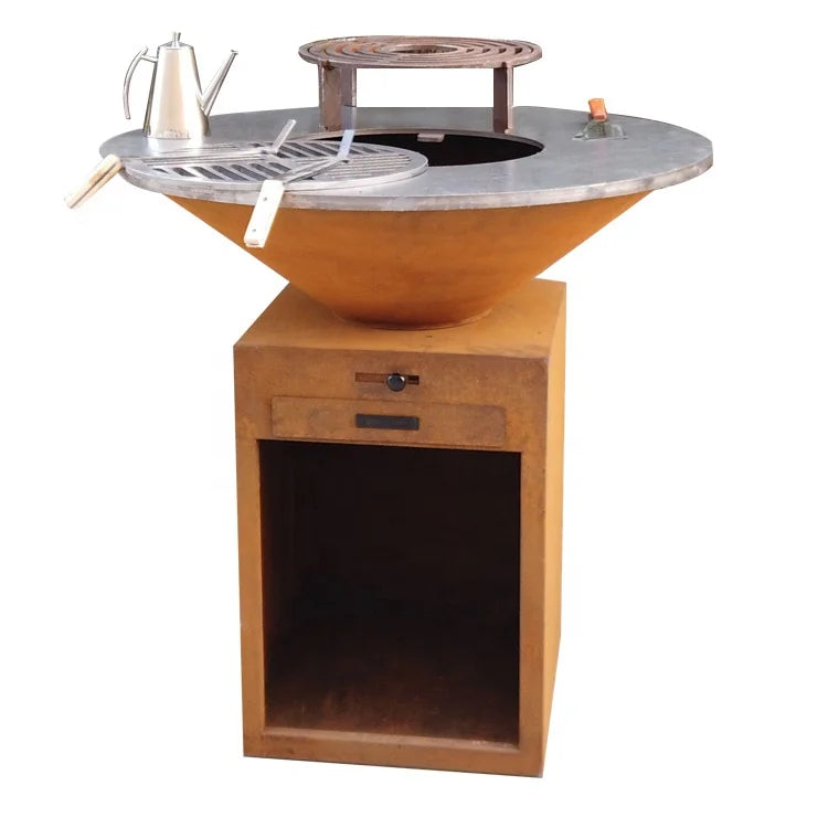 Garden Metal Barbecue Fire Pit with Grill Table Wood Charcoal BBQ