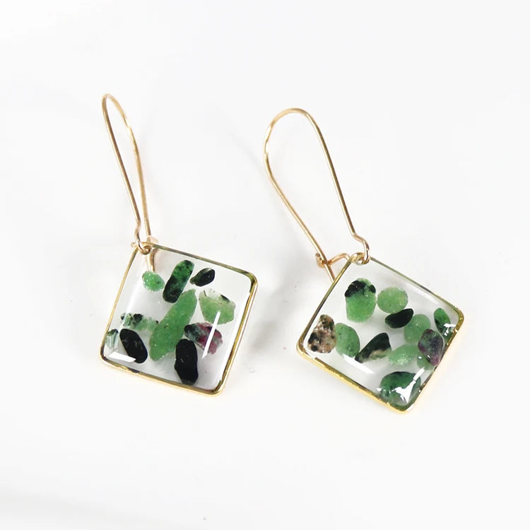 Creative Resin Geometry Topaz Turquoise Earrings Womens Natural Stone Stainless Steel Earrings