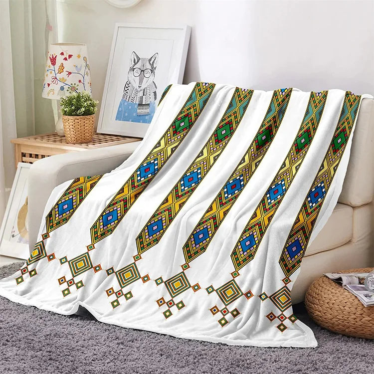 African Style 130x150 cm 150x200 cm Warm Soft Plush Ethiopian Flannel Throw Blanket for Couch Sofa Bed