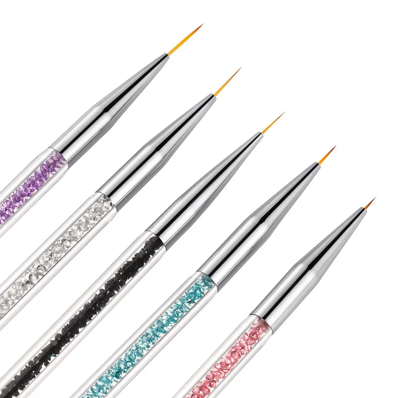 FOCSTAR 5pcs Double Ended Professional Use Nail Art Liner Brush Set Acrylic Nylon Material 14.5cm Dotting Painting Pen Nail