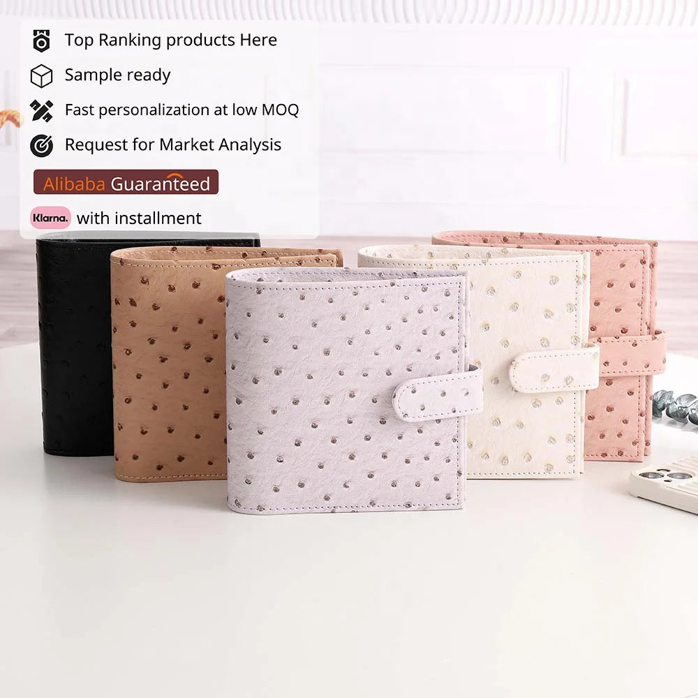 Black Pink Taupe Grey White A7 Ostrich Leather 6 RING Agenda Cover Wallet Binder with Envelopes Stickers & Sheets Available
