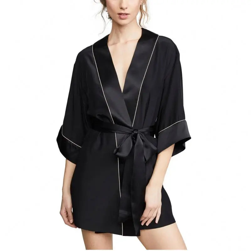 Luxury Designer Oversized Kimono Satin Nonwoven V-neck Knee Length Summer Spring Autumn Plus Size Quick Dry Sleepwear Pajama