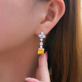 Delicate Yellow Square Cubic Zirconia Leaf Drop Earrings for Women Brides Wedding Party Jewelry Elegant Costume Accessories Gift