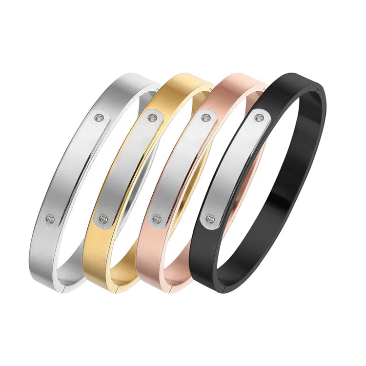 Hiphop Luxury Crystal Diamond Blank Bangle Bracelets Stainless Steel Rose Gold Plated Jewelry Couple Bracelet