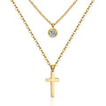 G855 Stainless Steel Jewelry Cross Gold Plated Necklaces Women Double Layered Chain Necklace