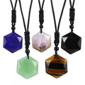 Black Rope Rose Quartz Obsidian Hexagram Cut Stone Necklace Crystal Healing Natural Stone Gemstone Jewelry Necklace