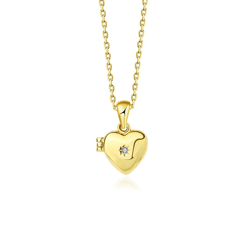 S925 Sterling Silver Temperament Zircon Love Necklace Female Cross-border Heart-shaped Photo Frame Pendant Necklace