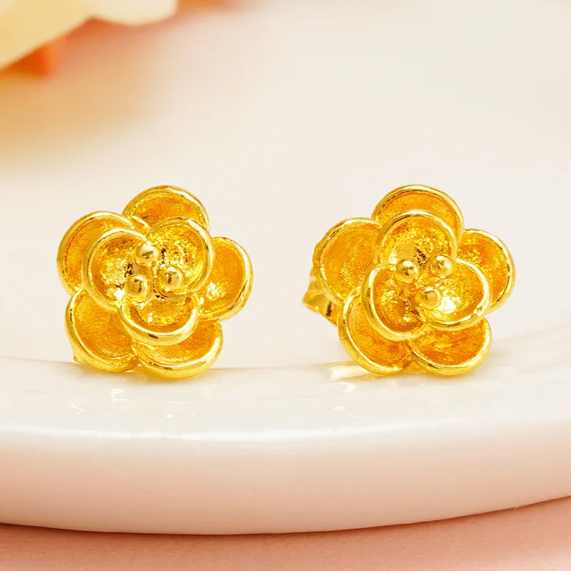 24K Gold Plated Flower Earring Creative Flower Stud Earrings for Women