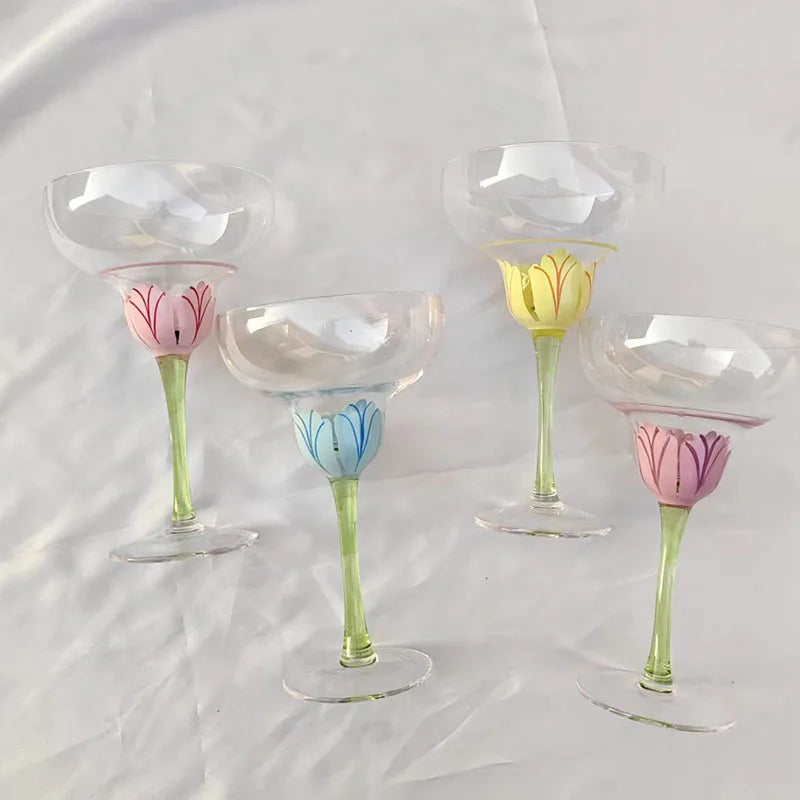 Ins Retro Hand-painted Flower Goblet Simple Light Luxury Ice Cream Glass Cup