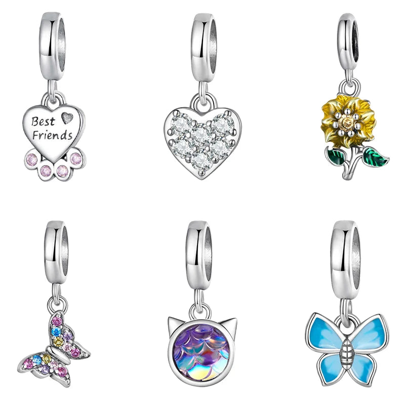 Hot Sale Trendy Fine 925 Sterling Silver Jewelry Personalized Animal Butterfly Flower Cats Charms Pendant for Jewelry Making