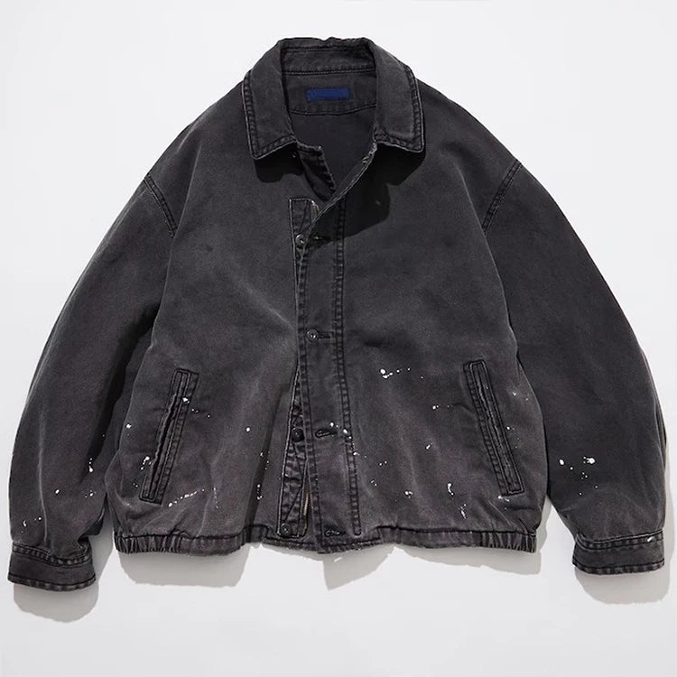 Men's Casual Street Wear Long Sleeve Cotton Loose Wash Heavy Canvas Vintage Couple Tops Denim Jacket