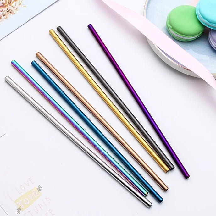 Colorful 6*215mm Bent Straight Drinking Straws Stainless Steel Straw Colorful Smoothie Straw MegaBDM