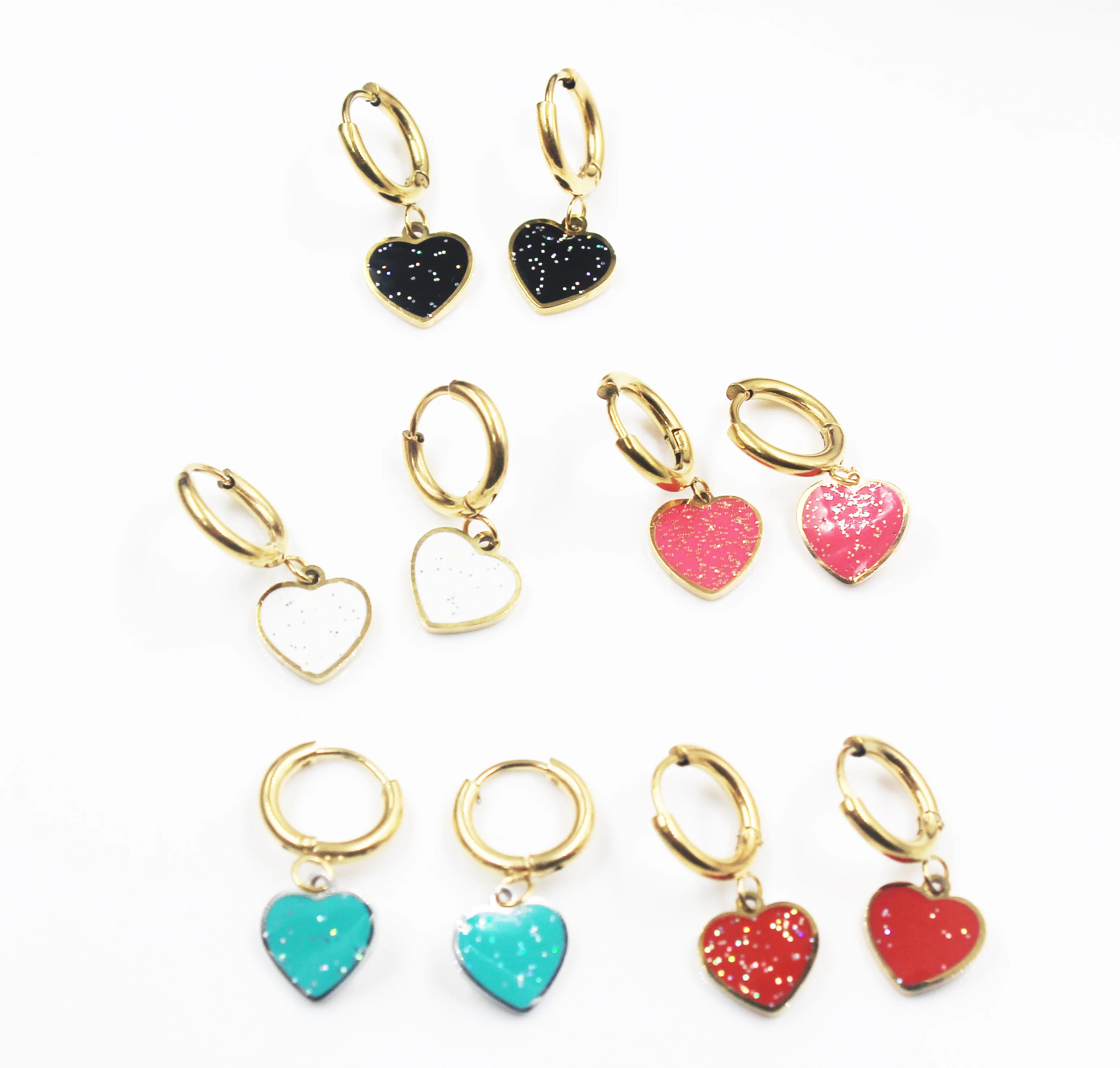 BMZ 2026 New 12 Color Options Stainless Oil Plating Heart Cute Earring Hoop 2.5*1cm