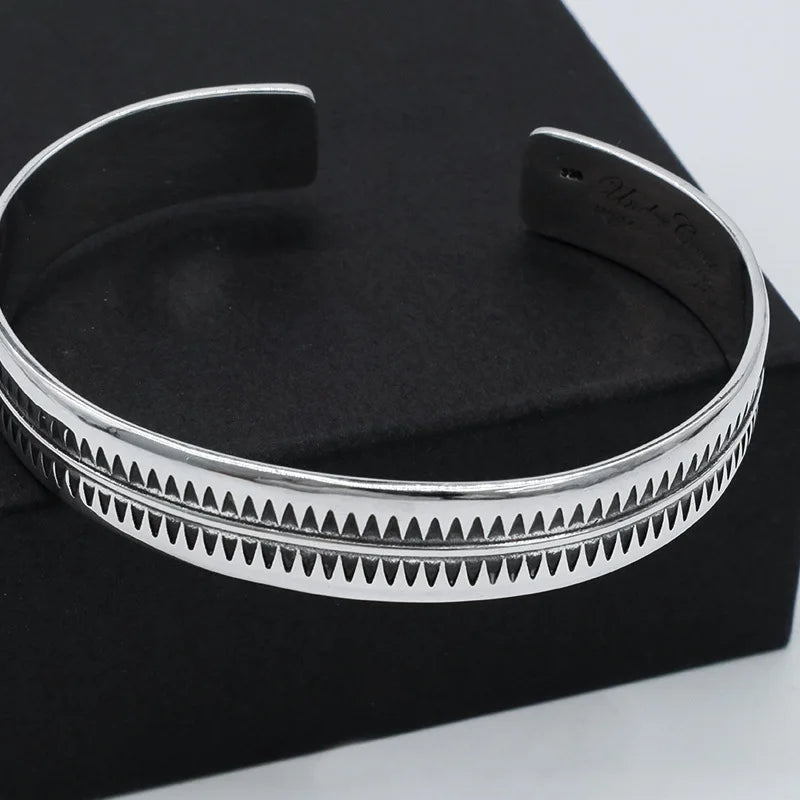 Ashabell 925 Silver Vintage Sawtooth Opening Hiphop Bracelet Unisex Personality Simple and Versatile Fashion Bangles