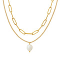 JOOLIM Ready to Ship High End 18k Gold Plated Stainless Steel Single Fresh Water Pearl Pendant Double-layer Chain Necklace