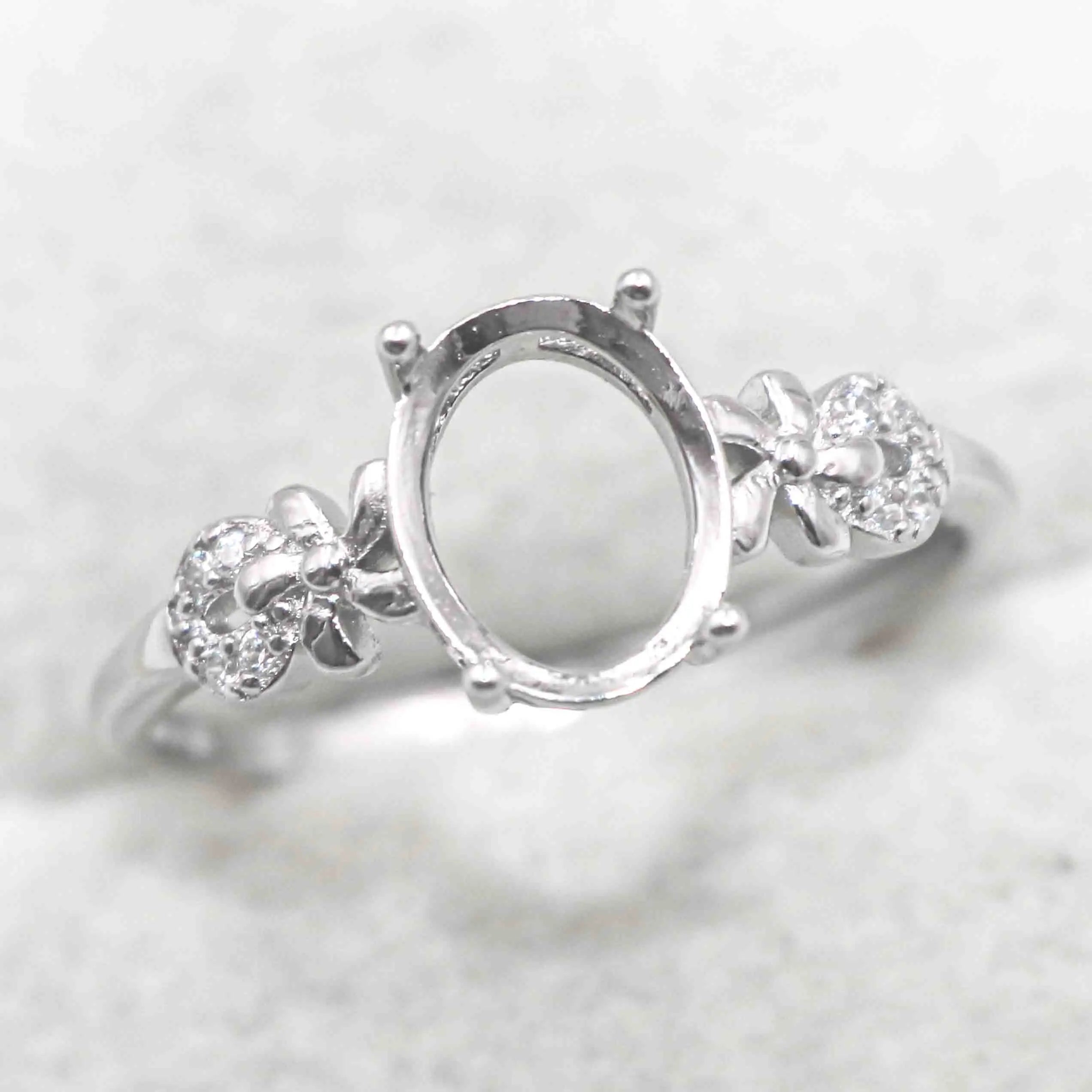 Sterling Silver 7*9mm Semi Mount Ring Empty Frame Blank Support Claw Setting S925 Base Holder Without Center Stone for DIY Inlay