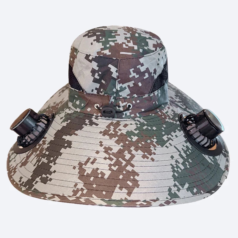 Custom Logo Adult Wide Brim Printed Outdoor Fishing Oversized Sun Hat Mens Camo Flouted Reversible Cord Bucket Hat Solar Fan Hat