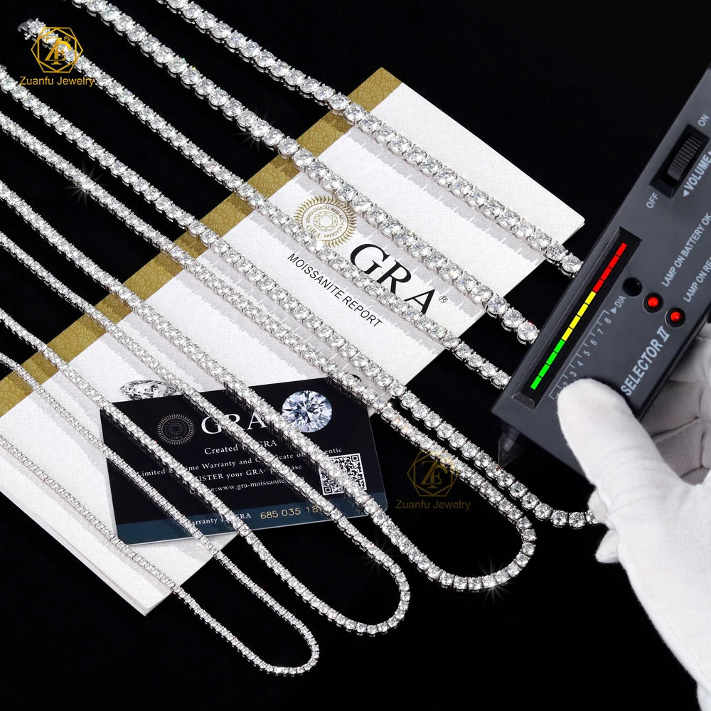 HipHop Jewelry Wholesale Price 2mm 3mm 4mm 5mm 6.5mm D-VVS Diamond Moissanite 925 Sterling Silver Necklace Tennis Chain Bracelet