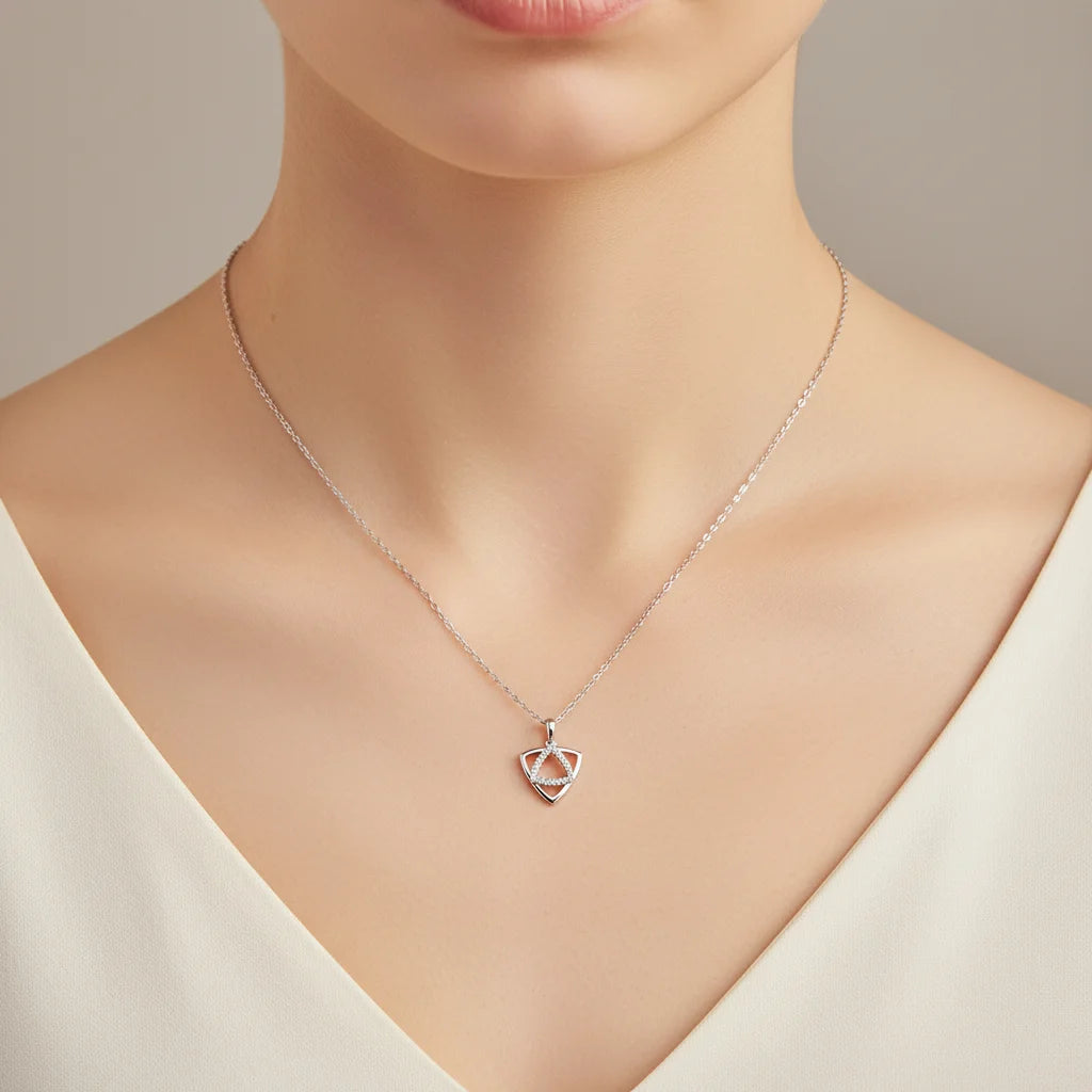 Popular Wholesale Trendy Unique Triangle Pendant Necklaceon Set 18K Solid Gold Real Natural Diamonds Thin Chain Necklace Pendant